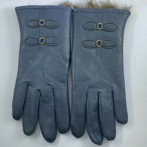 Vintage Driving Gloves Womens S Blue Vinyl Rabbit Hair Lined
